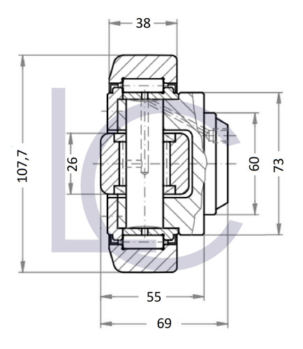 Bild von Gabelträgerrolle JUM60108 60x107,7x69 mm