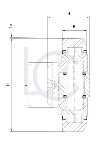Skizze Kombirolle, Axialrolle fest MR0006.M2 50x102.4x46 mm