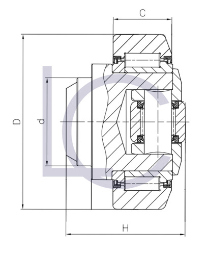 Skizze Kombirolle, Axialrolle einstellbar über Distanzscheiben am Axialrollenhalter MR0154 LC-Wälzlager