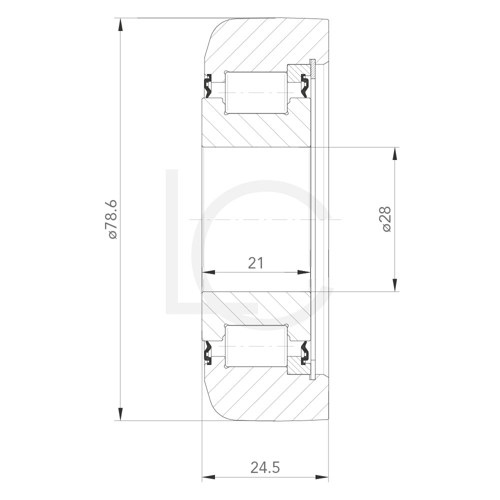 Skizze Stützrolle SICH0060 28x78.6x24.5 mm