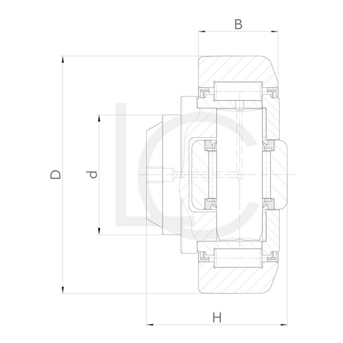 Skizze Kombirolle, Axialrolle fest MR0706 30x52.5x33 mm