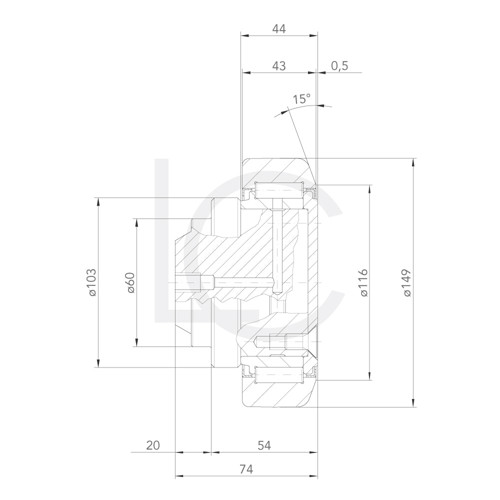 Skizze Kombirolle radial MR0120 60x149x74 mm