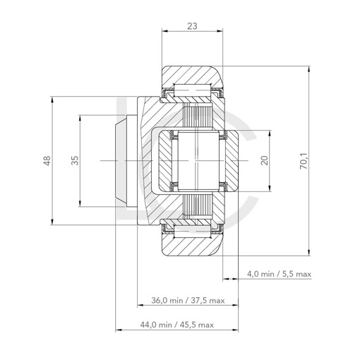 Skizze Kombirolle KRES70.W 35x70.1x44/45.5 mm