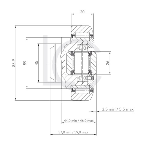 Skizze Kombirolle KRES89 45x88.9x57/59 mm