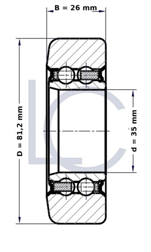 Technische Schnittzeichnung der Hubmastrolle STI L0050 mit den Maßen d = 35 mm, D = 81,2 mm und B = 26 mm.