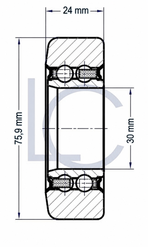 echnische Zeichnung der Hubmastrolle LIN0030, 30 × 75,9 × 24 mm