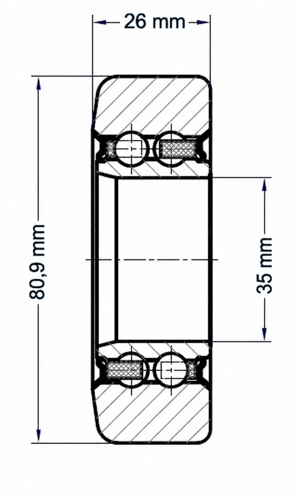 Technische Zeichnung der Hubmastrolle LIN0040, 35 × 80,9 × 26 mm