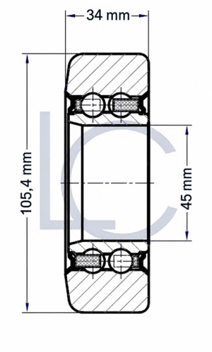 Technische Zeichnung der Hubmastrolle LIN0100, 45 × 105,4 × 34 mm